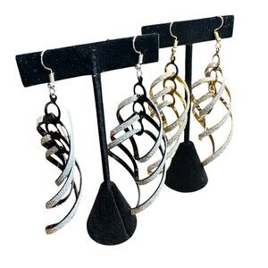 dangle earrings for women 2 pairs black gold tone sparkle 4 inches party